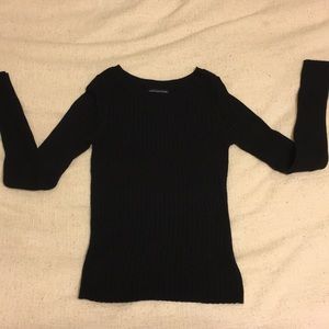 Black Ribbed Sweater Top